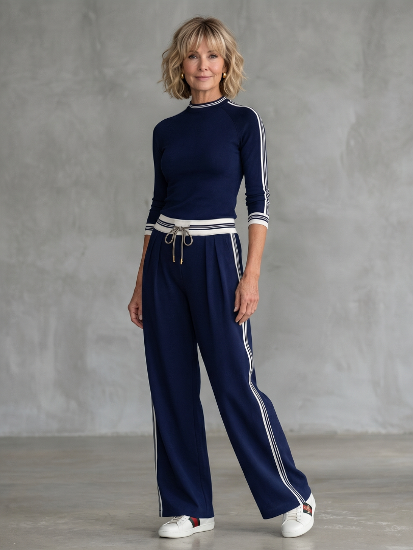 Luna | Top Aderente a Maniche Lunghe e Pantaloni a Gamba Larga
