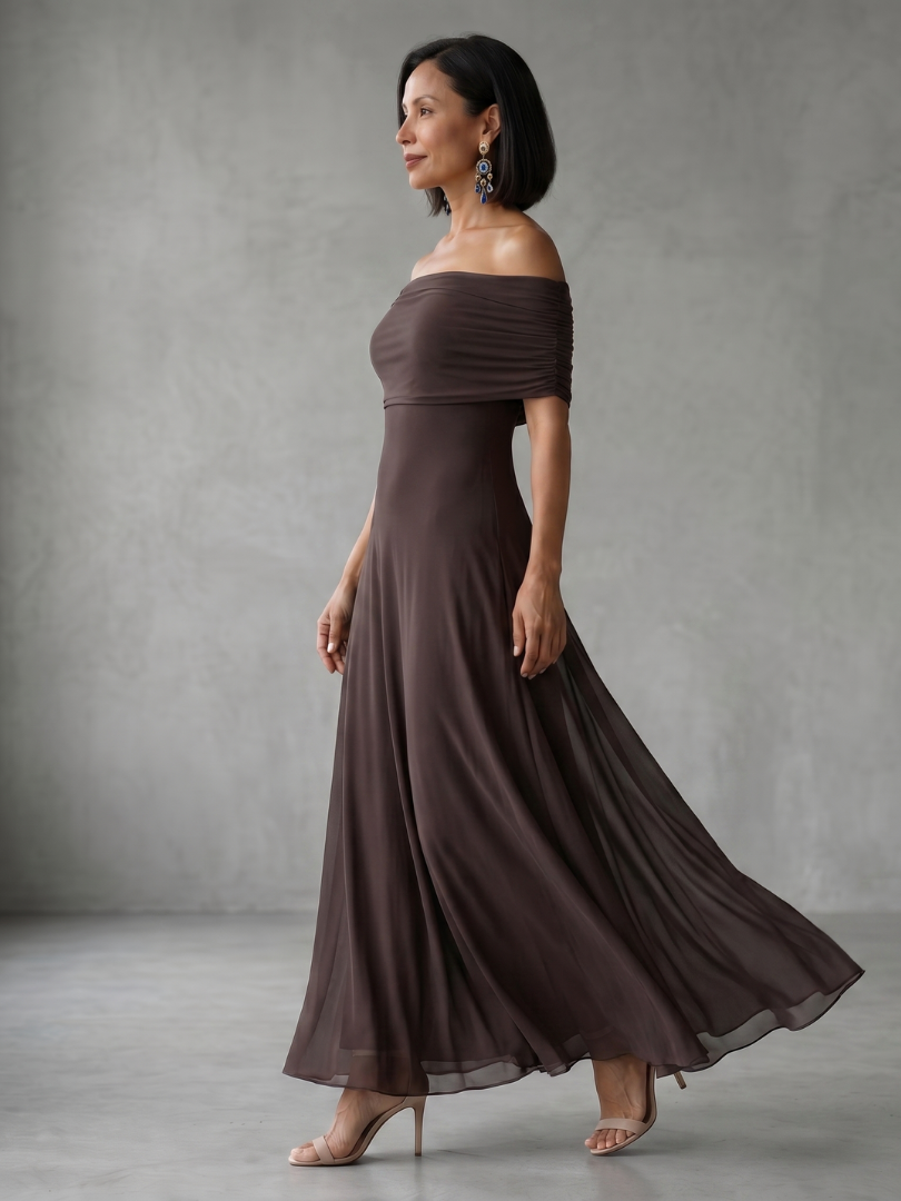 Giugno | Abito midi drappeggiato off-shoulder