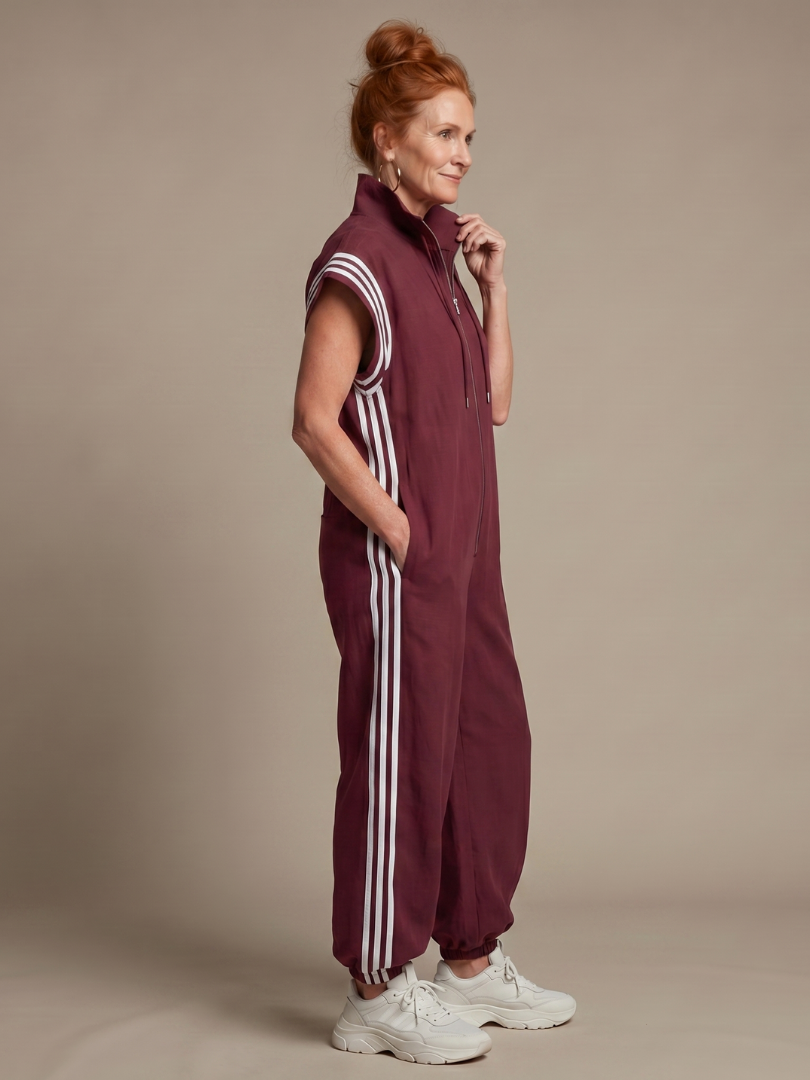 Lara | Tuta con Zip Frontale e Pannelli Laterali a Righe