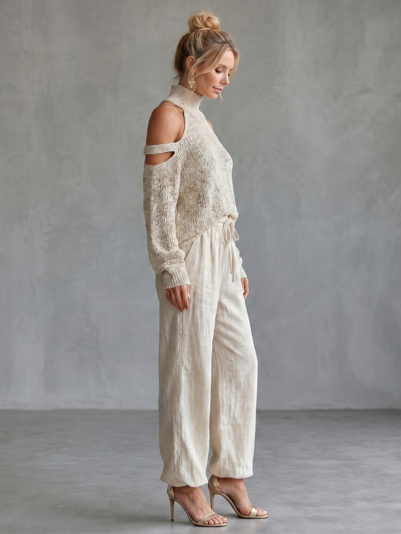 Laura | Set in Maglia con Spalle Scoperte e Pantaloni a Gamba Larga