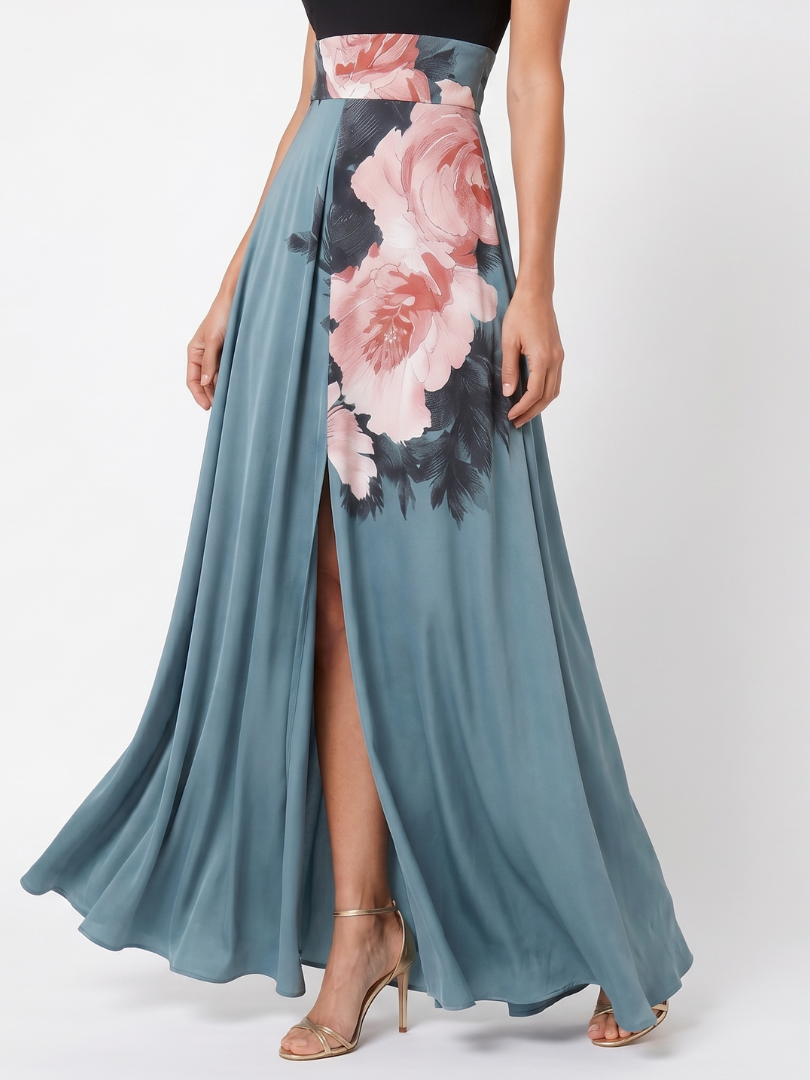Fiorella | Abito Maxi Floreale con Corpetto Halter