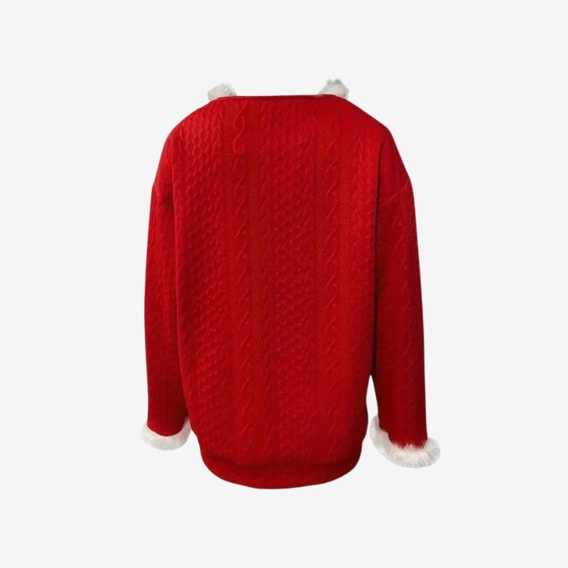 Olivia – Maglione a maniche lunghe con scollo a V in pelliccia e vestibilità slim