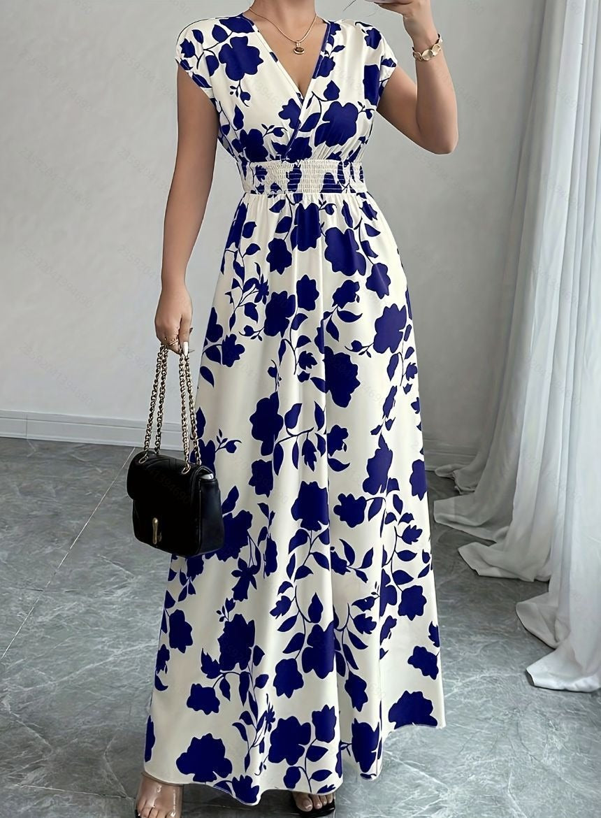 Daniela | Vestido floral largo con escote en V