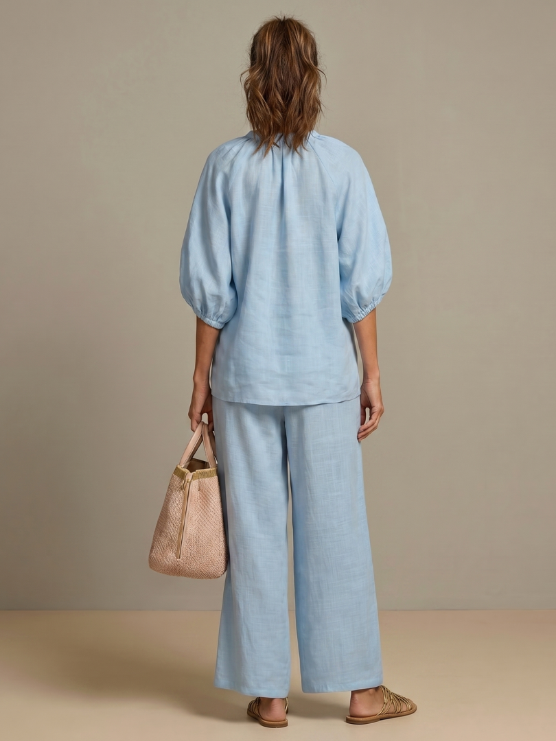 Natalia | Completo con Blusa con Zip e Pantaloni a Gamba Larga
