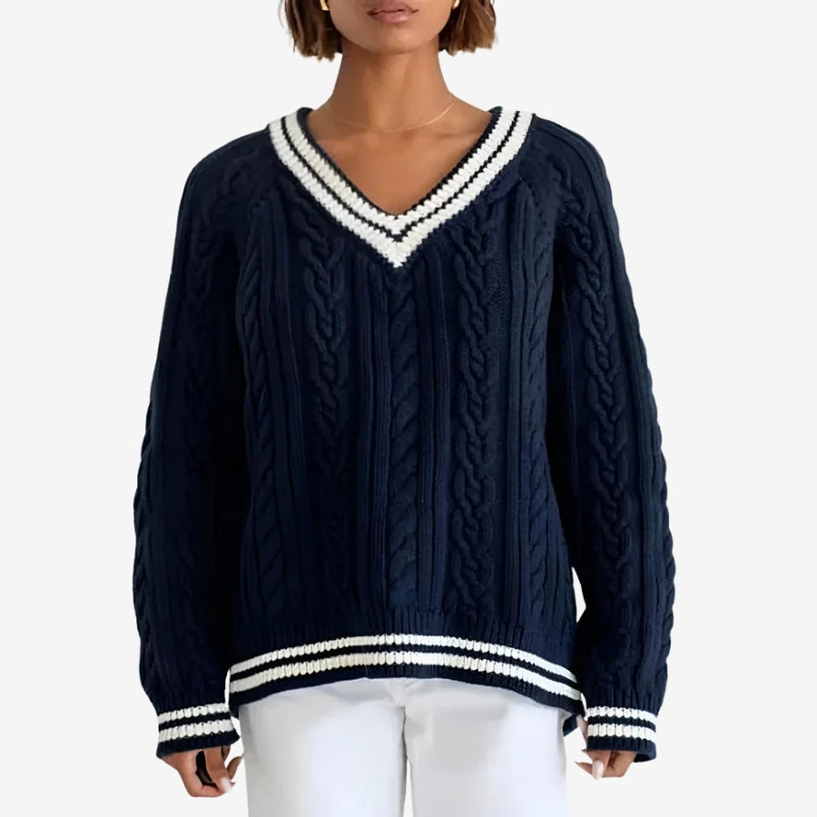 Helena – Maglione a maniche lunghe a trecce con scollo a V