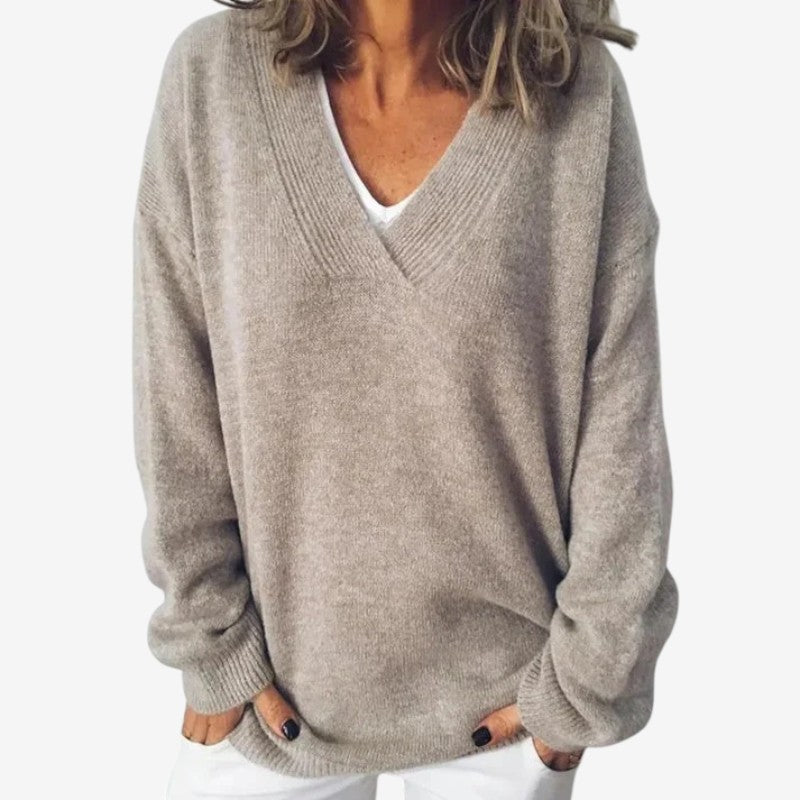 Maglione da donna a maniche lunghe con scollo a V