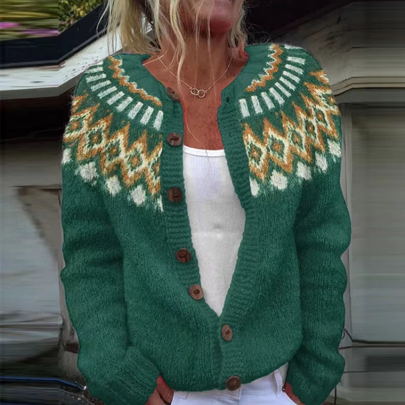Aisling – Maglione stampato a manica lunga con scollo rotondo | Collo con bottoni per una vestibilità comoda | Classico per tutti i giorni | Taglie S–3XL | Blu, Verde, Blu scuro, Grigio