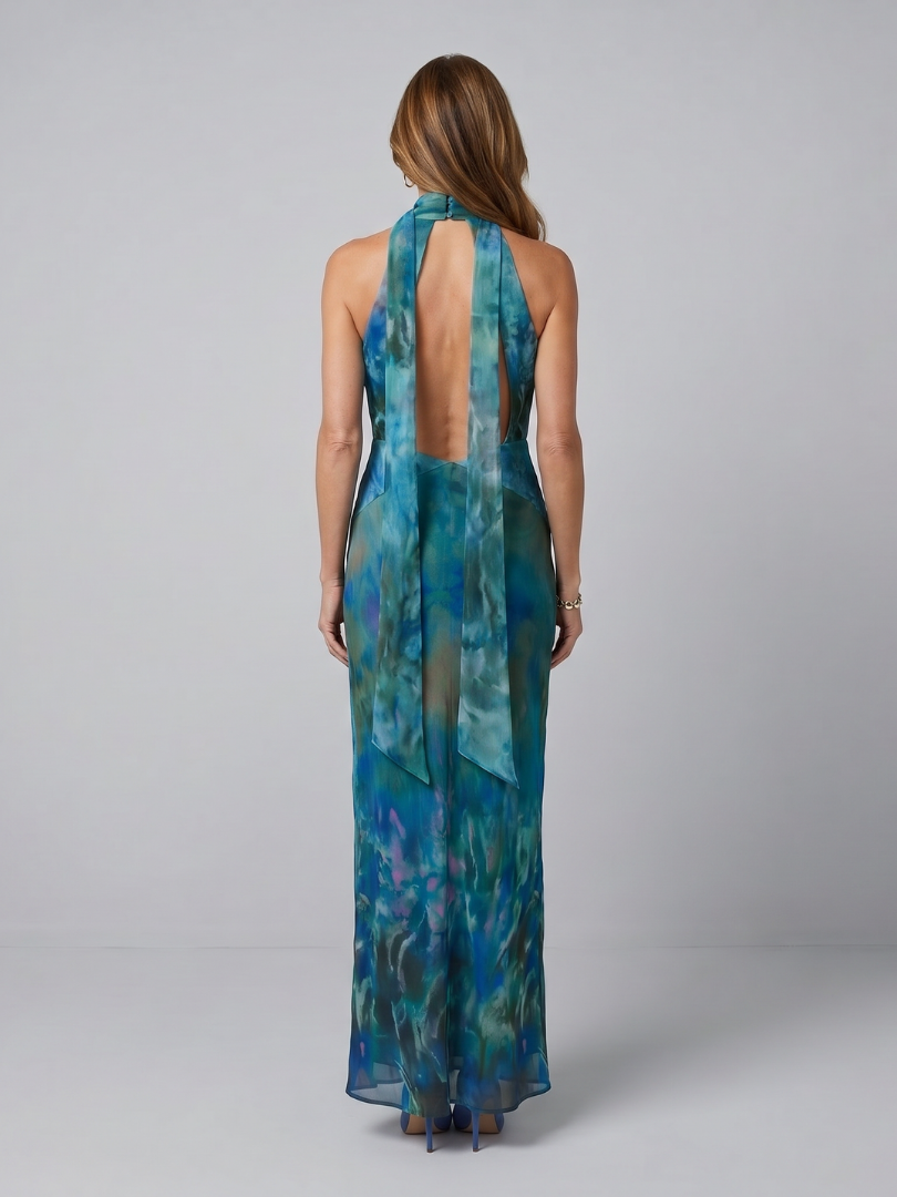Juniper | Abito Maxi Halter Senza Maniche con Apertura Keyhole