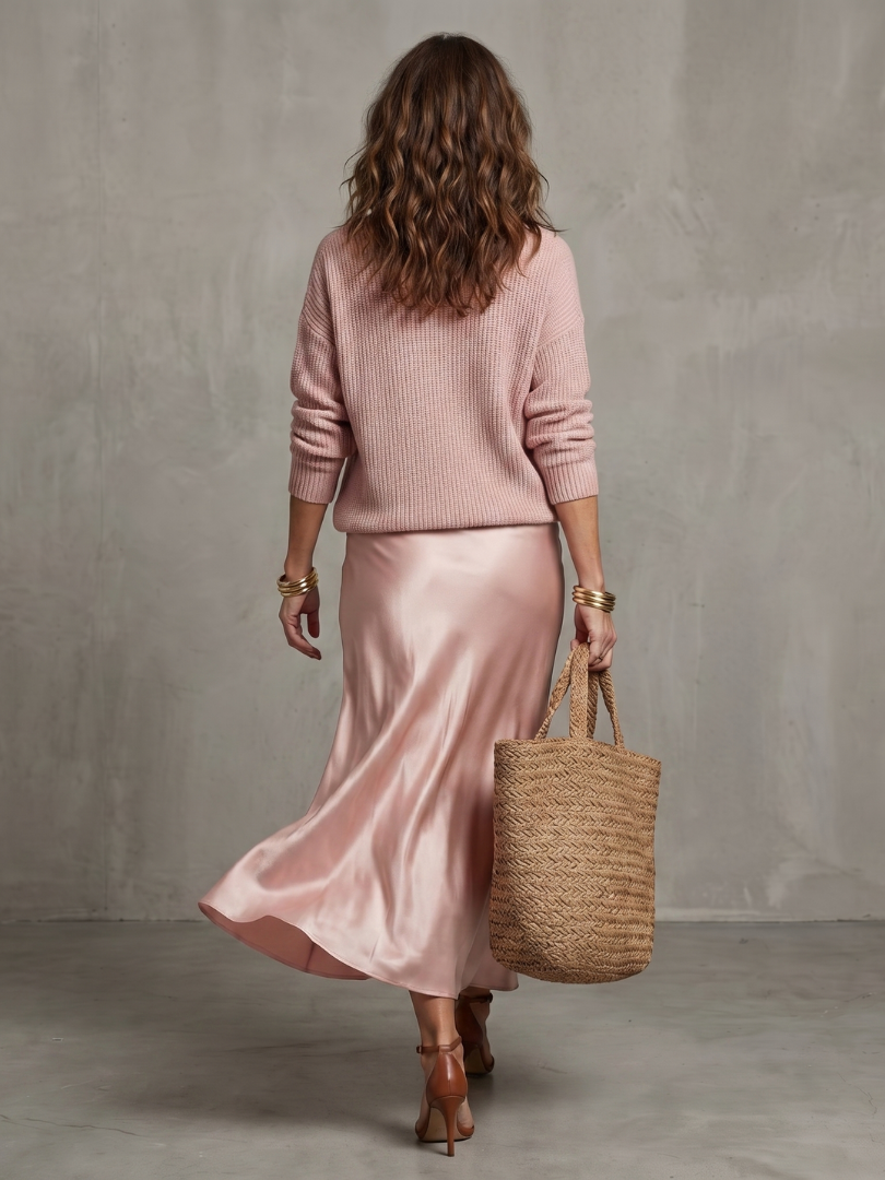 Luciana | Set Maglia e Gonna Satinata Taglio Sbieco