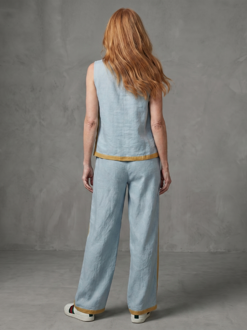 Irina | Completo con Top Senza Maniche e Pantaloni a Gamba Larga a Contrasto