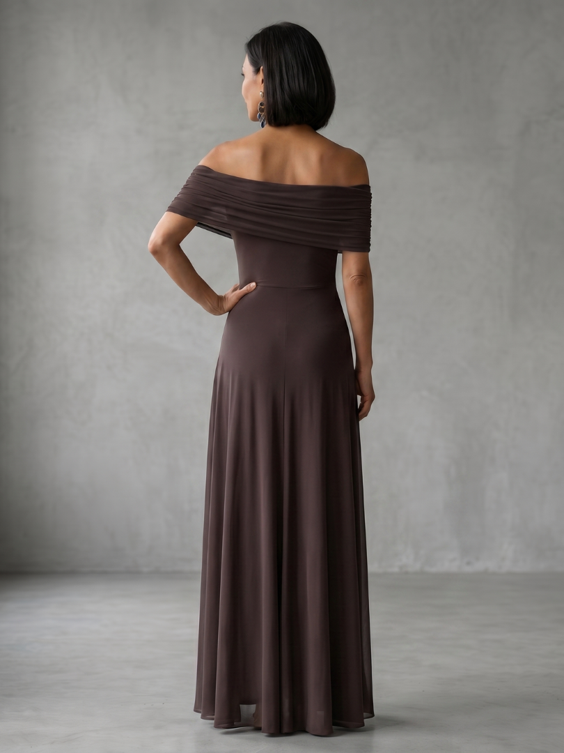 Giugno | Abito midi drappeggiato off-shoulder