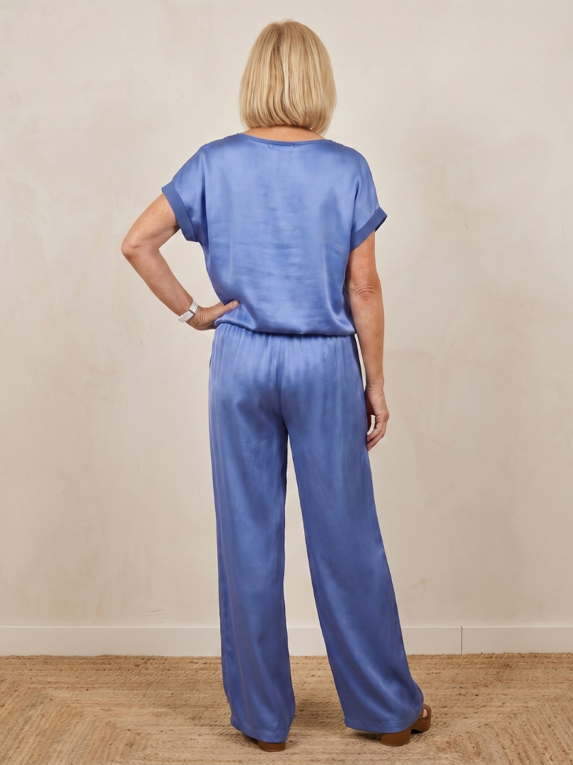 Carlotta | Set con pantaloni a gamba larga e top a maniche corte con coulisse