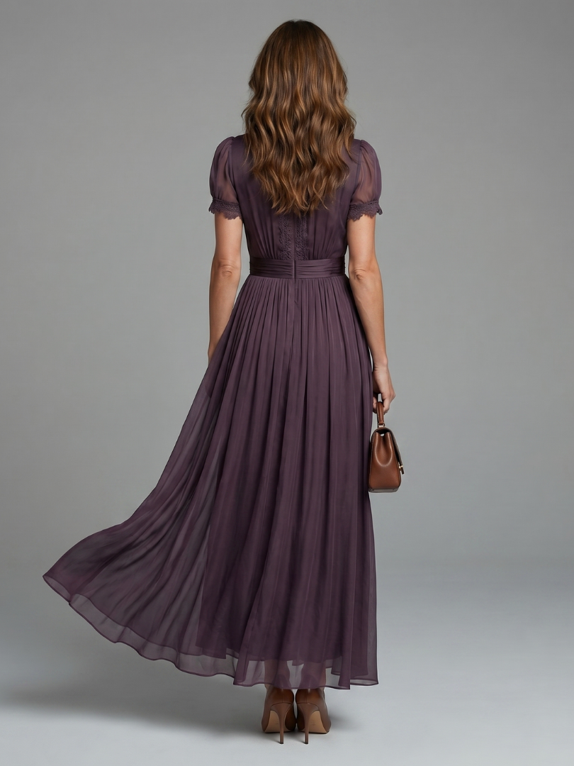 Elia | Abito Maxi con Vita Arricciata e Scollo a Goccia
