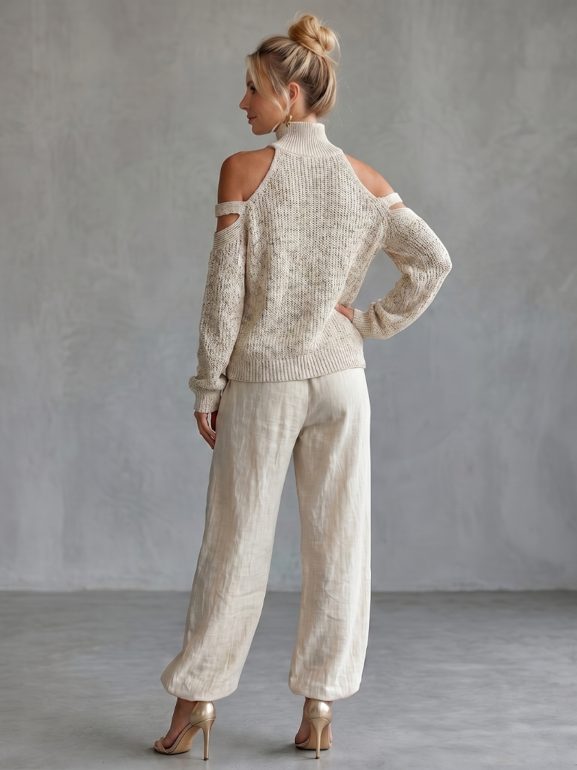 Laura | Set in Maglia con Spalle Scoperte e Pantaloni a Gamba Larga