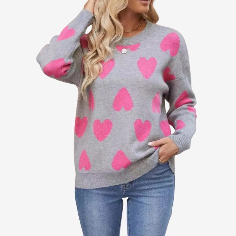 Taliah – Maglione a maniche lunghe con motivo a cuori e scollo rotondo