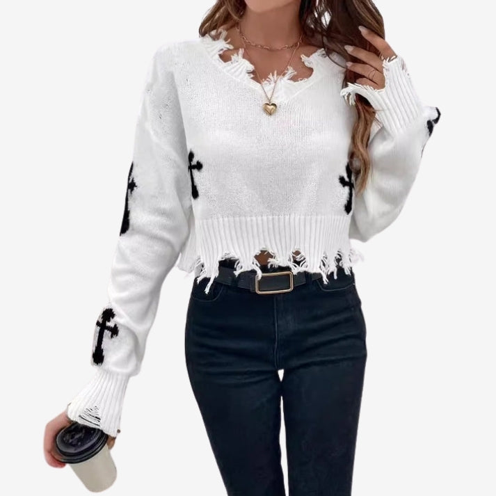 Melora – Maglione stampato a maniche lunghe con design a nappine
