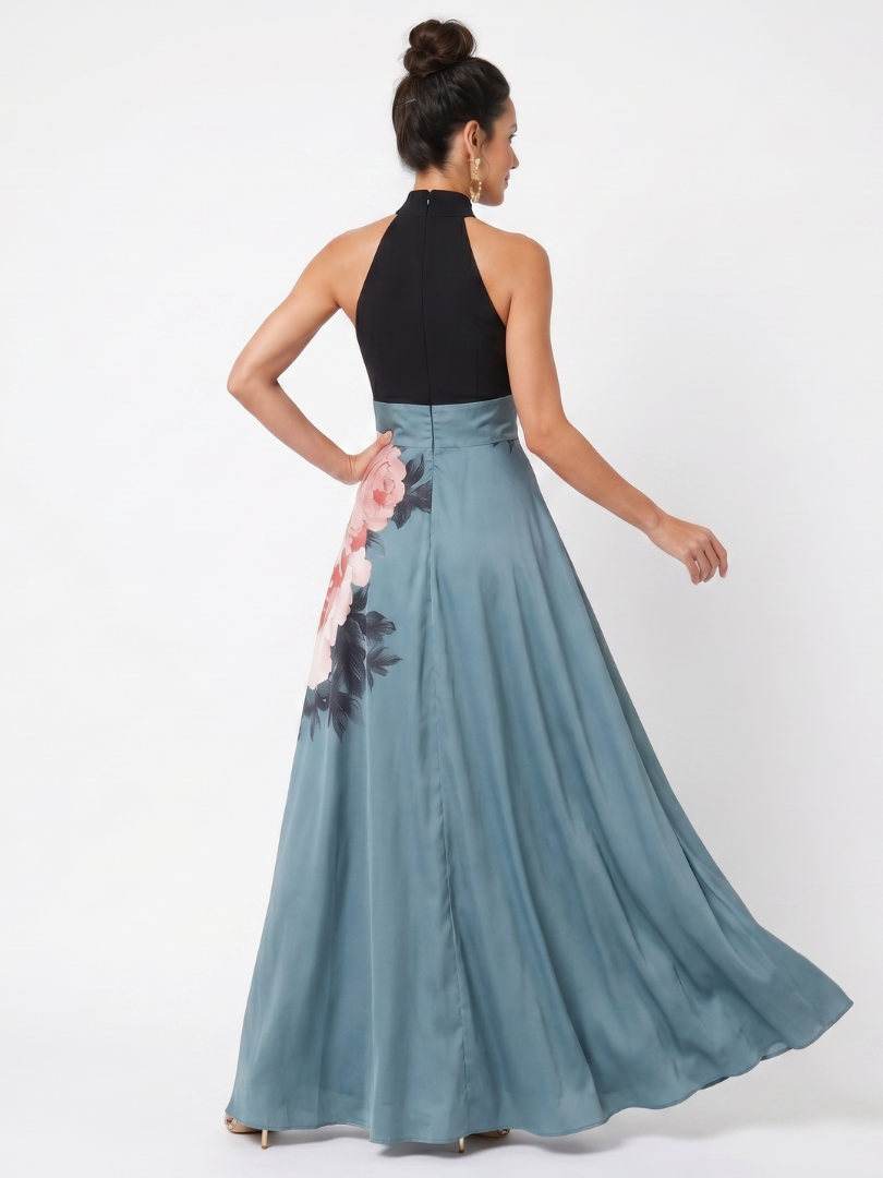 Fiorella | Abito Maxi Floreale con Corpetto Halter