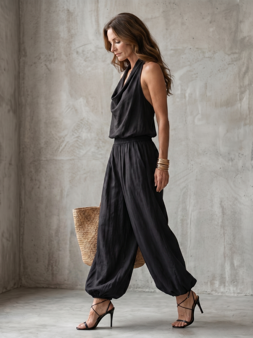 Marcela | Completo con Top a Scollo Drappeggiato e Pantaloni a Gamba Larga Fluidi