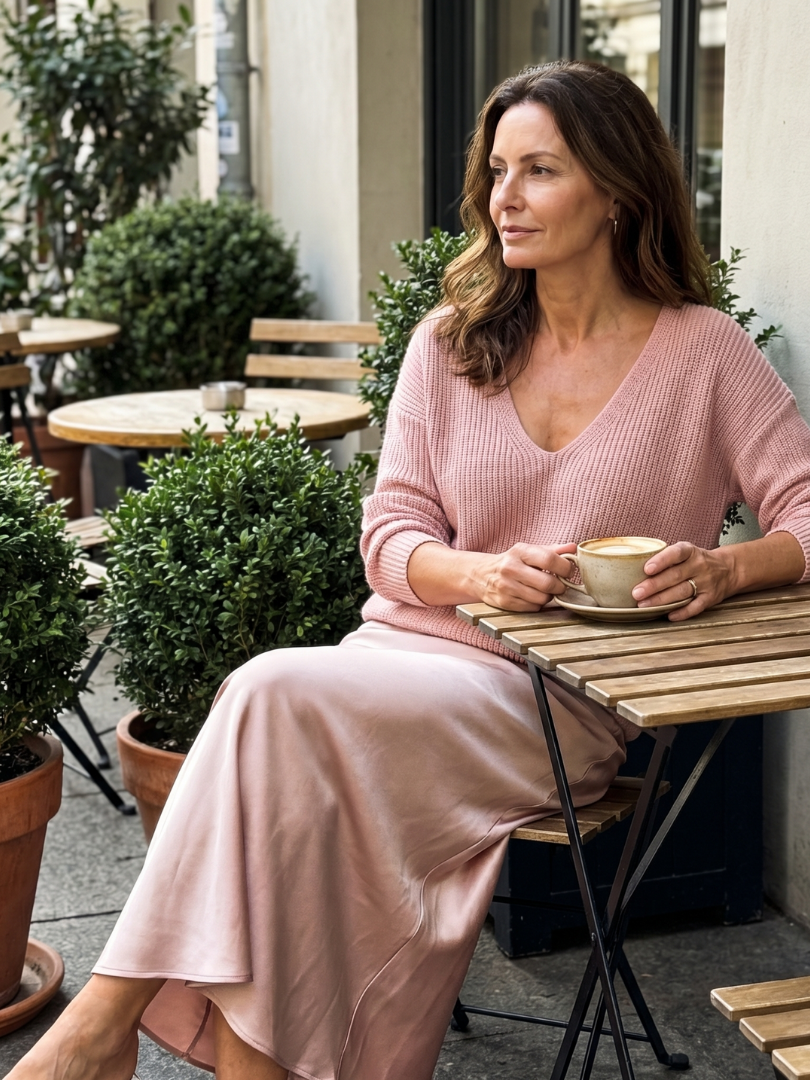 Luciana | Set Maglia e Gonna Satinata Taglio Sbieco