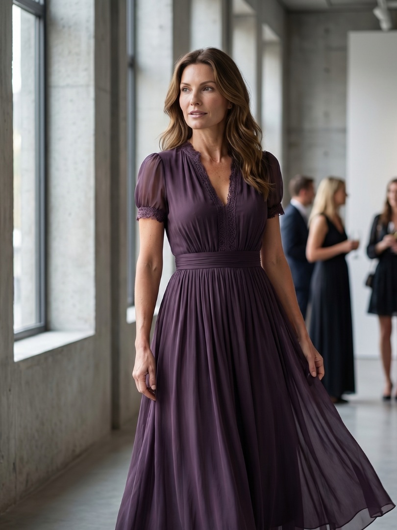 Elia | Abito Maxi con Vita Arricciata e Scollo a Goccia