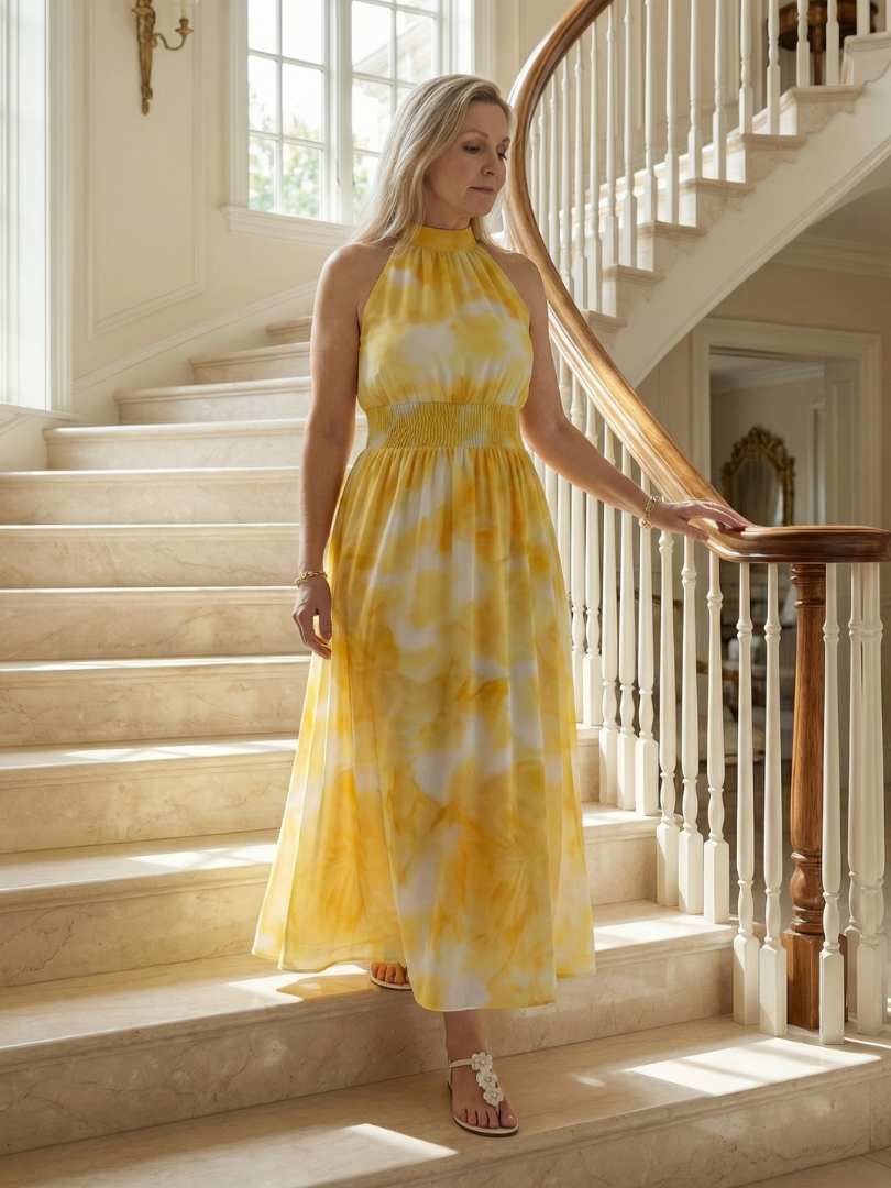 Sylin | Abito Midi con Scollo All’Americana e Vita Arricciata