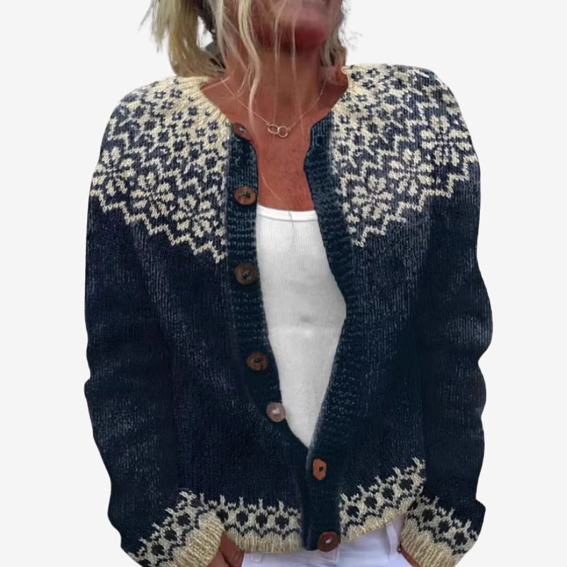 Aisling – Maglione stampato a manica lunga con scollo rotondo | Collo con bottoni per una vestibilità comoda | Classico per tutti i giorni | Taglie S–3XL | Blu, Verde, Blu scuro, Grigio