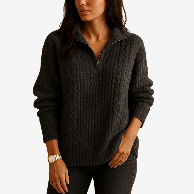 Zyvenna – Maglione a manica lunga con chiusura a mezza zip | Design a righe per dettaglio visivo | Uso quotidiano casual | Taglie XS–XL | Kaki, Grigio, Grigio chiaro, Blu, Nero