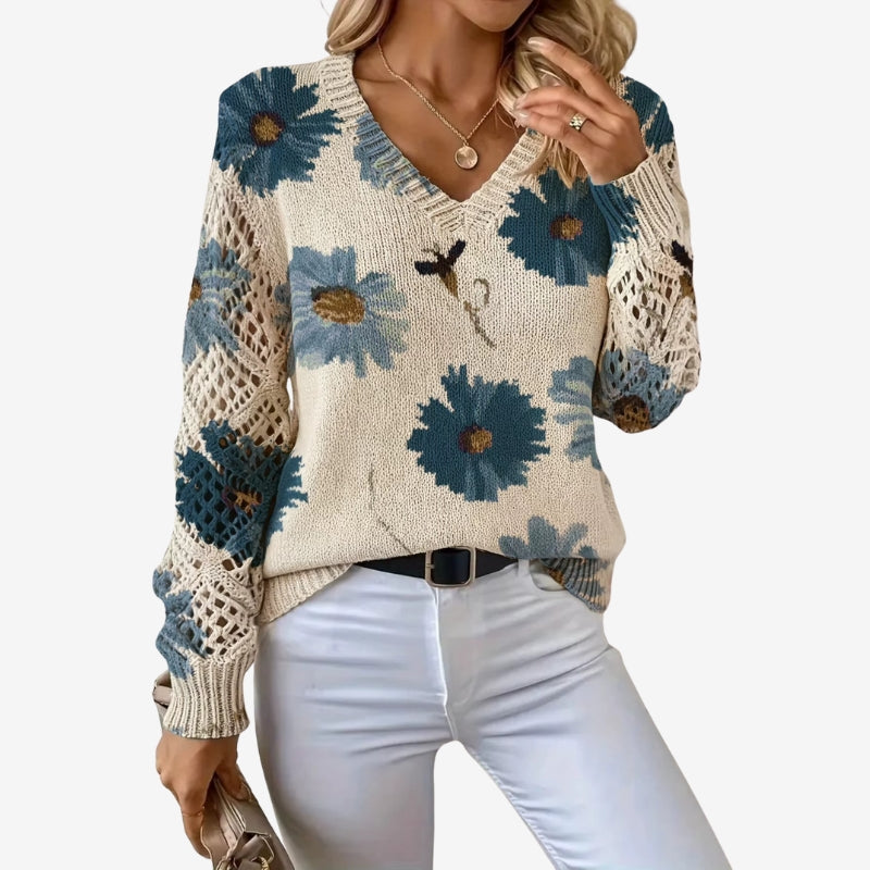Ava - Maglione stampato a maniche lunghe con scollo a V