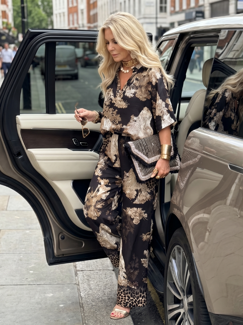 Mina | Set con top avvolgente e pantaloni a gamba larga stampati
