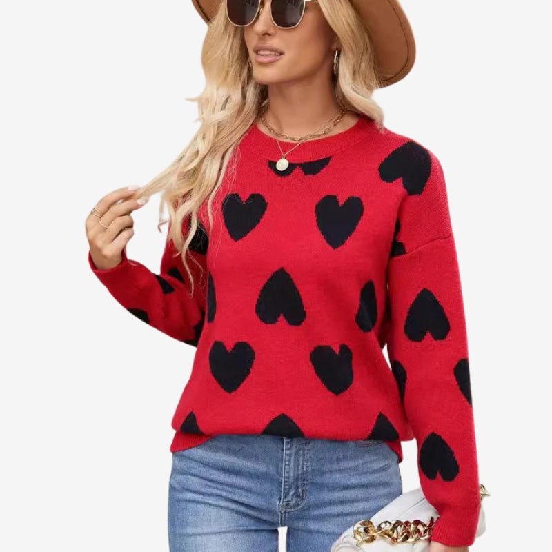 Taliah – Maglione a maniche lunghe con motivo a cuori e scollo rotondo