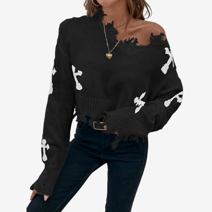 Melora – Maglione stampato a maniche lunghe con design a nappine