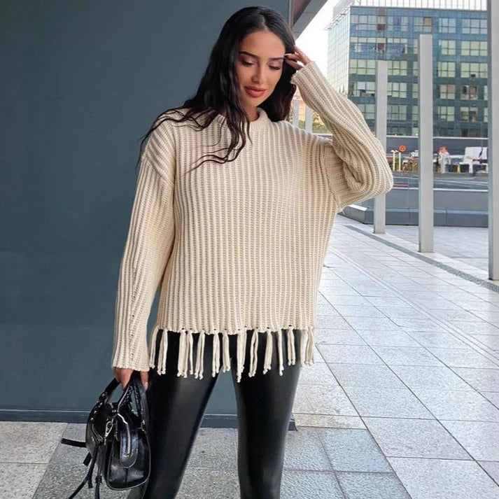 Aven – Maglione girocollo a maniche lunghe con frange
