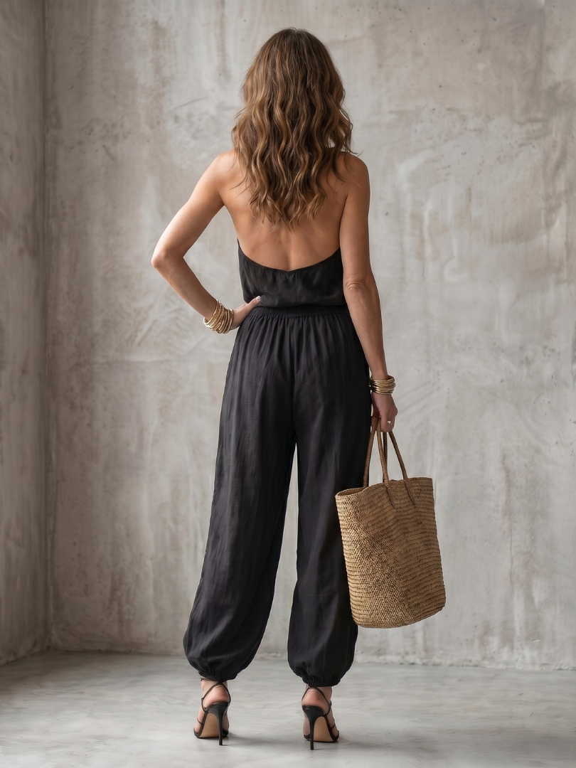 Marcela | Completo con Top a Scollo Drappeggiato e Pantaloni a Gamba Larga Fluidi