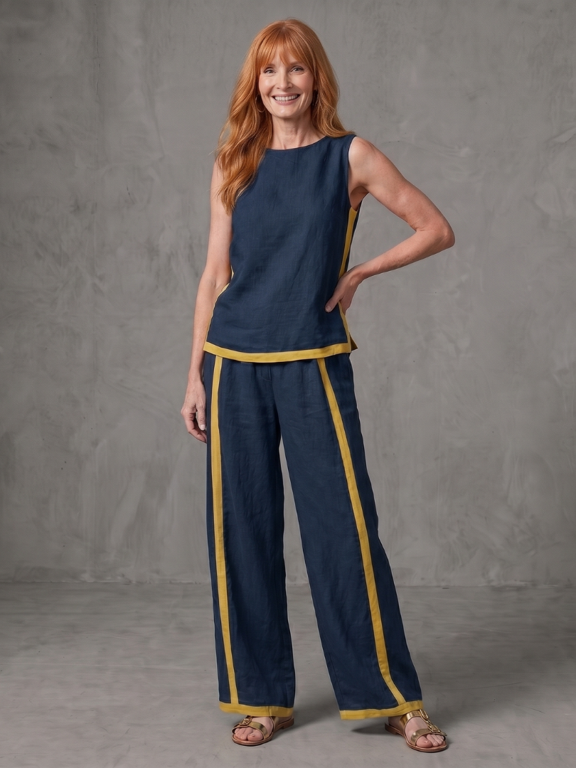 Irina | Completo con Top Senza Maniche e Pantaloni a Gamba Larga a Contrasto