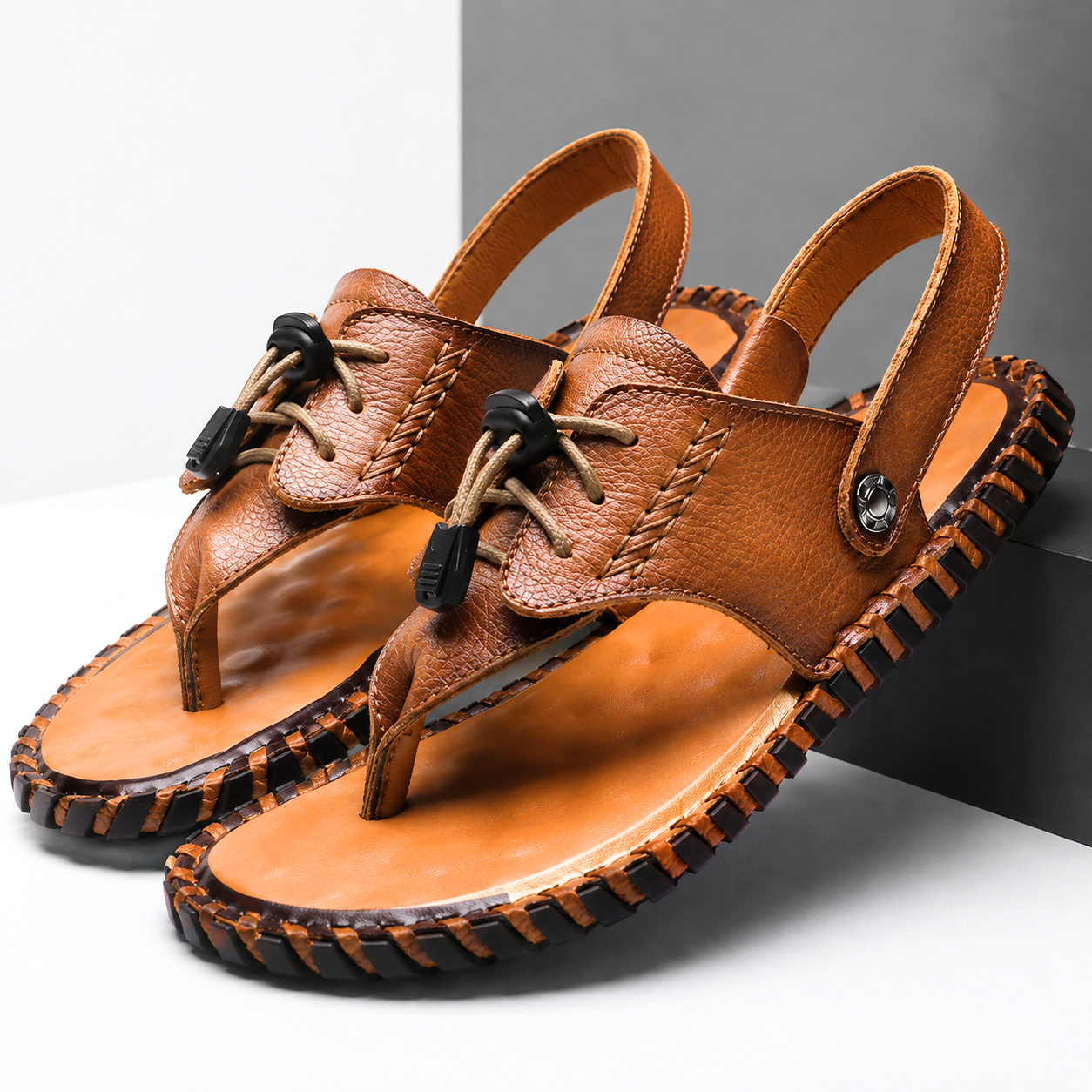 Renzo sandalo uomo cognac 1