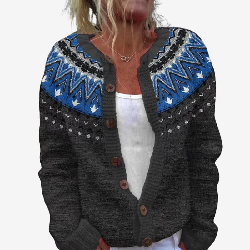 Aisling – Maglione stampato a manica lunga con scollo rotondo | Collo con bottoni per una vestibilità comoda | Classico per tutti i giorni | Taglie S–3XL | Blu, Verde, Blu scuro, Grigio