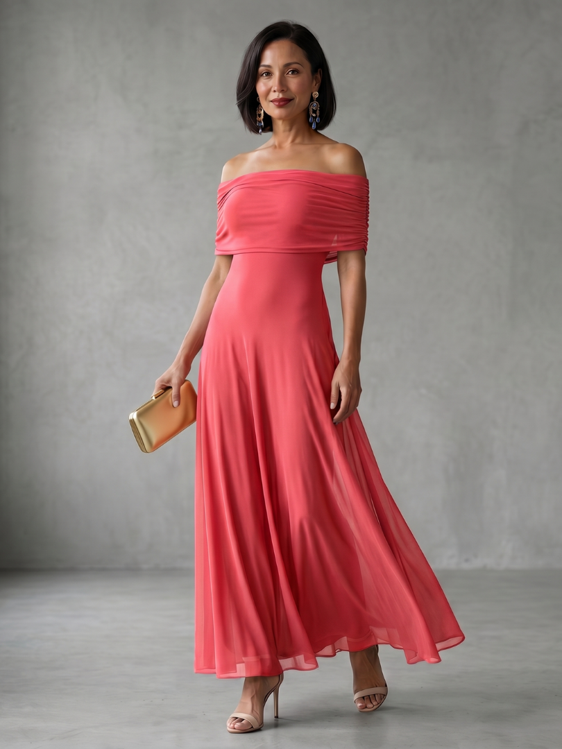 Giugno | Abito midi drappeggiato off-shoulder