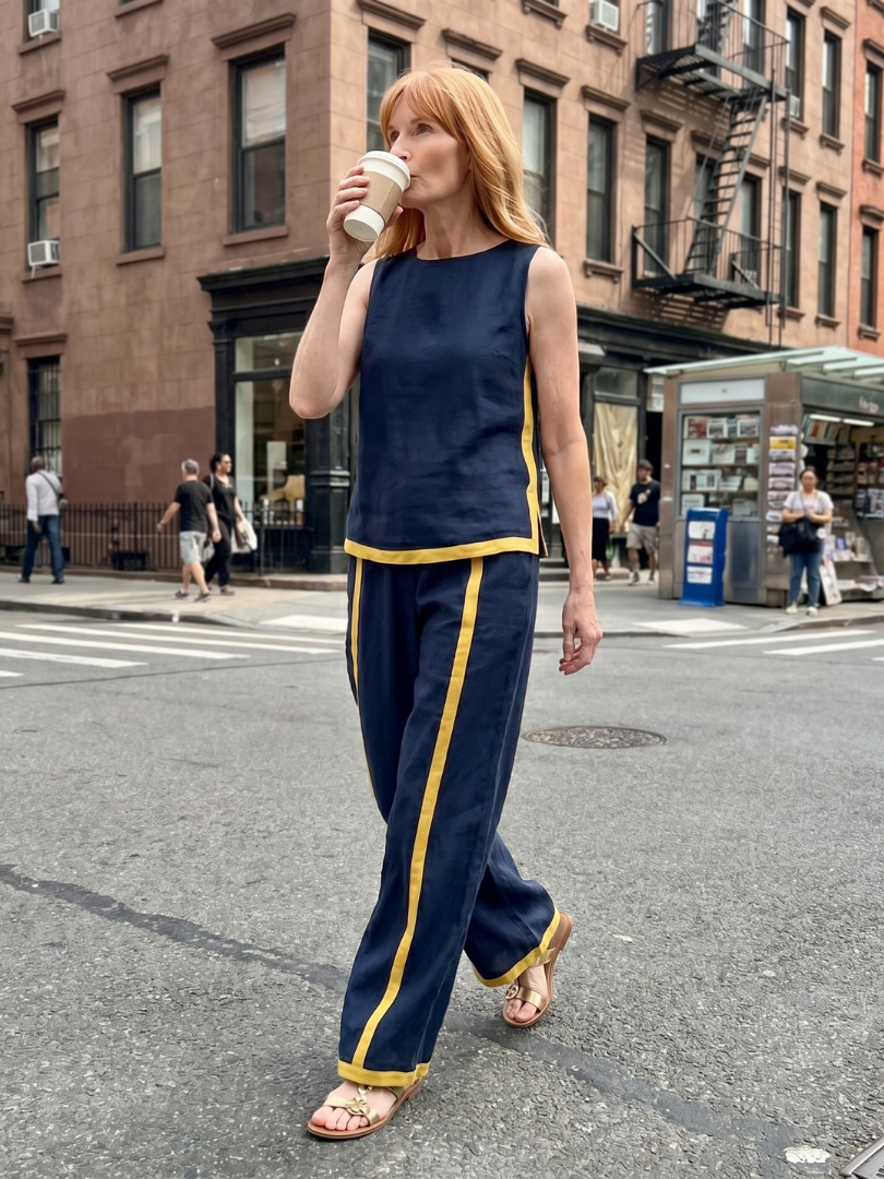 Irina | Completo con Top Senza Maniche e Pantaloni a Gamba Larga a Contrasto