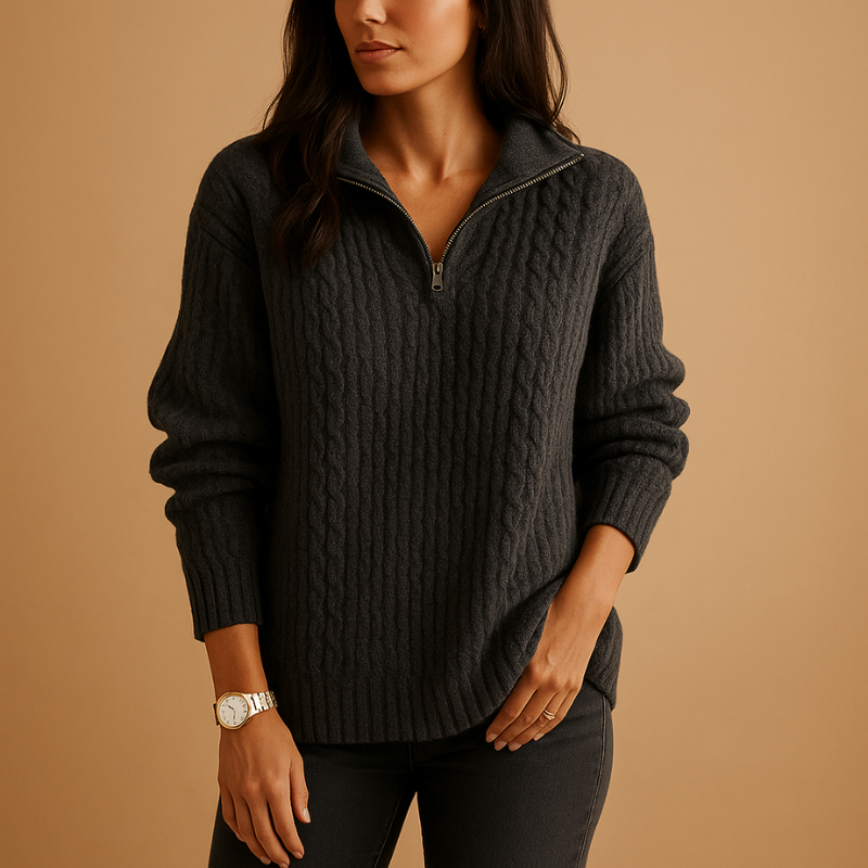 Zyvenna – Maglione a manica lunga con chiusura a mezza zip | Design a righe per dettaglio visivo | Uso quotidiano casual | Taglie XS–XL | Kaki, Grigio, Grigio chiaro, Blu, Nero
