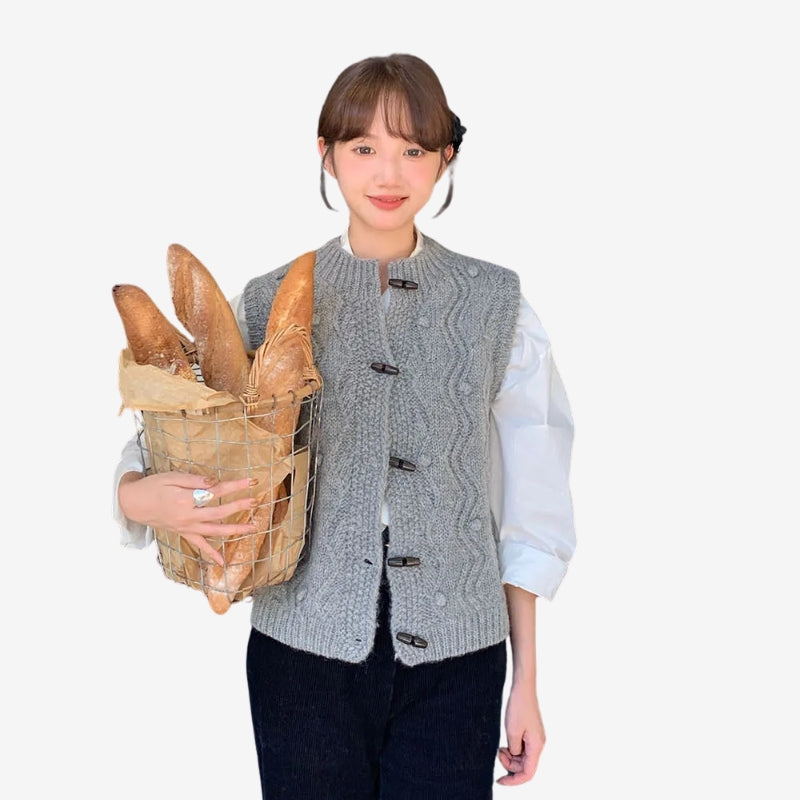 Rosie – Maglione senza maniche con scollo rotondo e bottoni