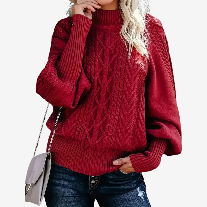Lieke – Maglione a maniche lunghe con scollo rotondo e dettaglio a coste