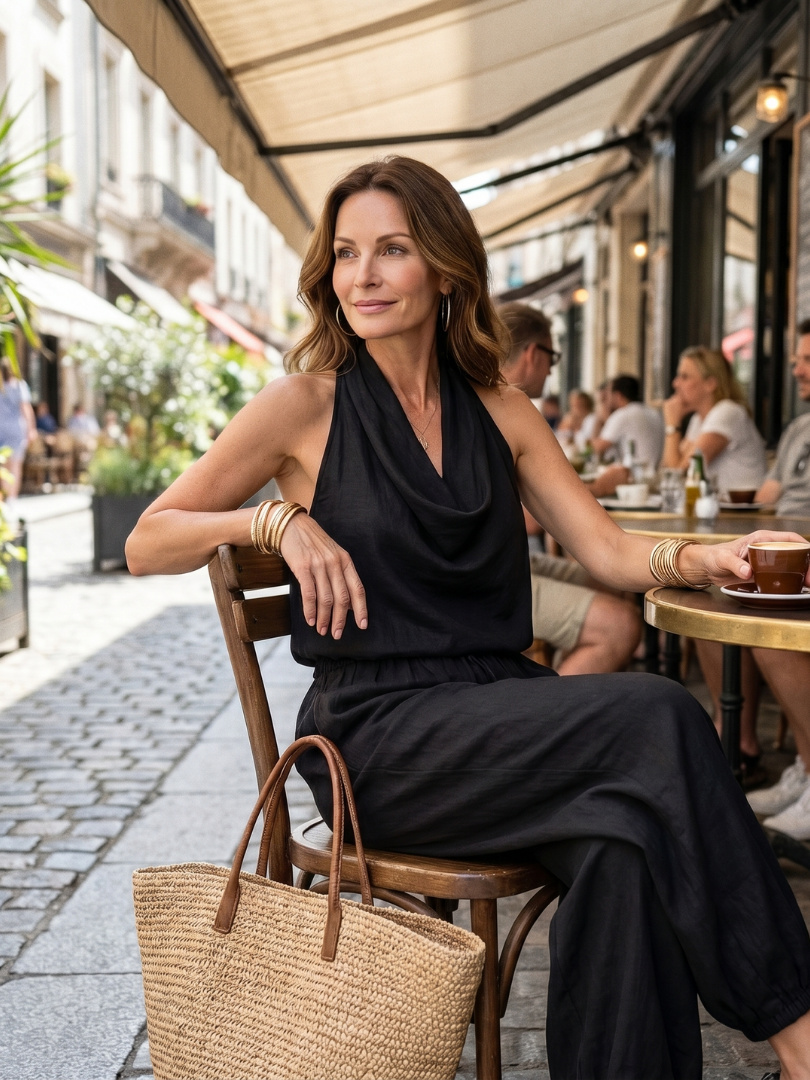 Marcela | Completo con Top a Scollo Drappeggiato e Pantaloni a Gamba Larga Fluidi