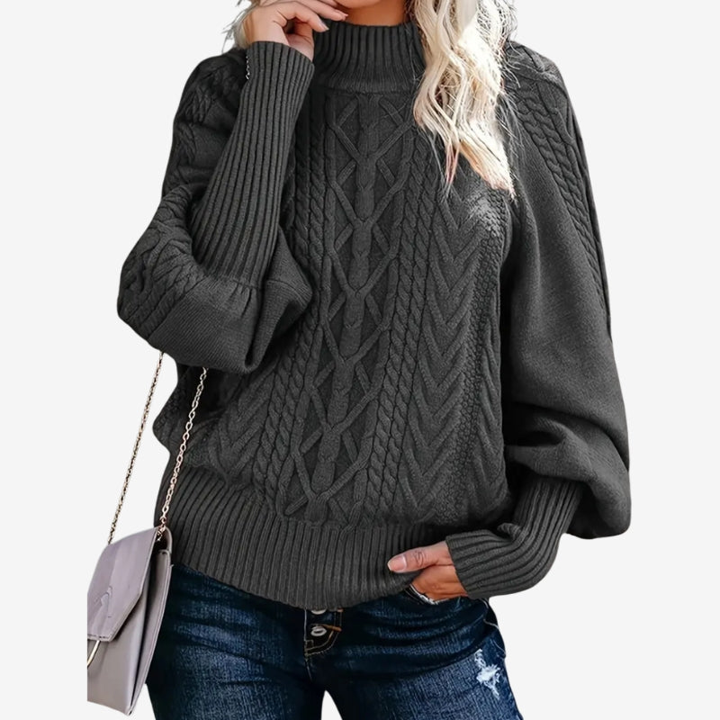Lieke – Maglione a maniche lunghe con scollo rotondo e dettaglio a coste