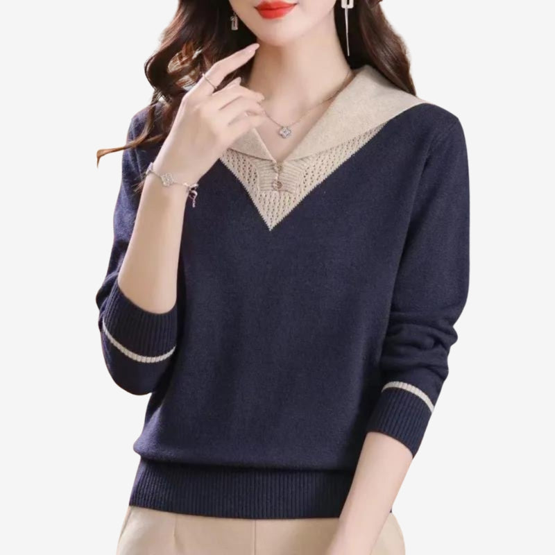Mila – Maglione patchwork a maniche lunghe con scollo a V