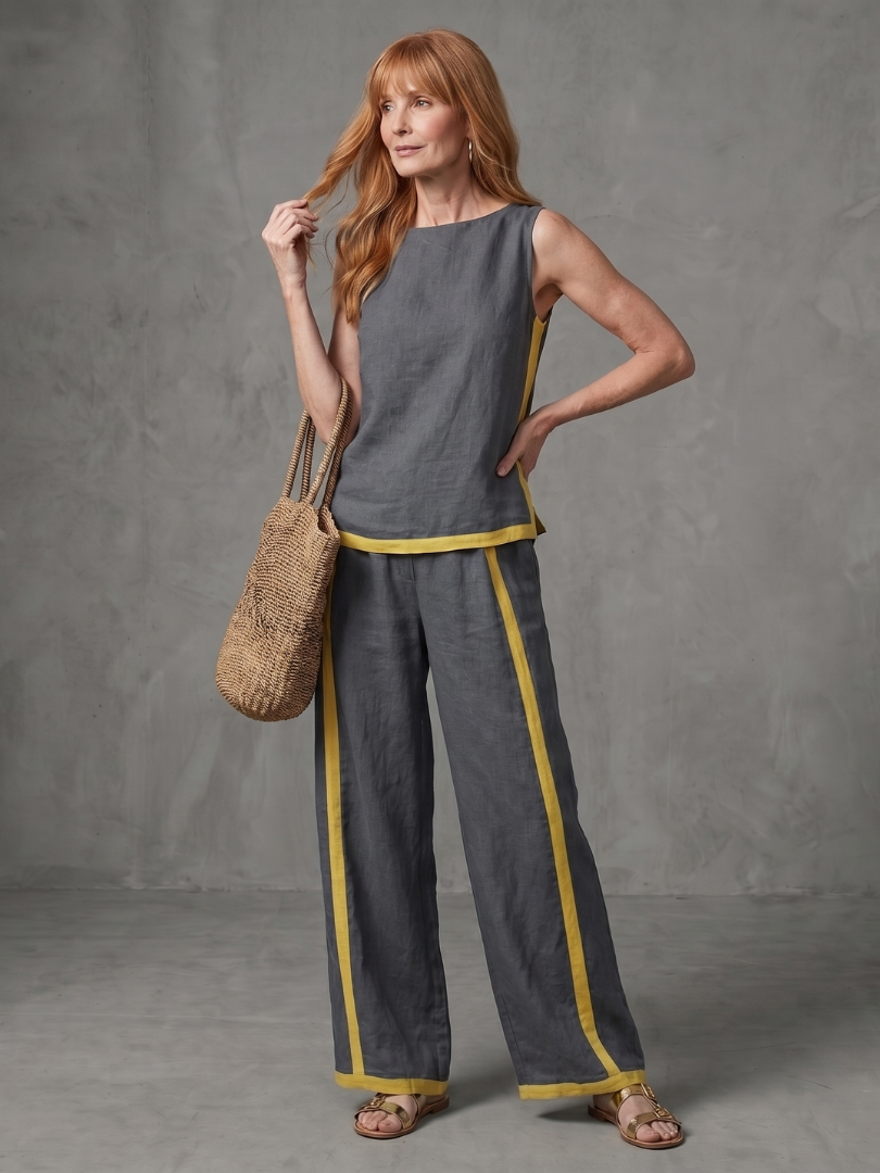 Irina | Completo con Top Senza Maniche e Pantaloni a Gamba Larga a Contrasto