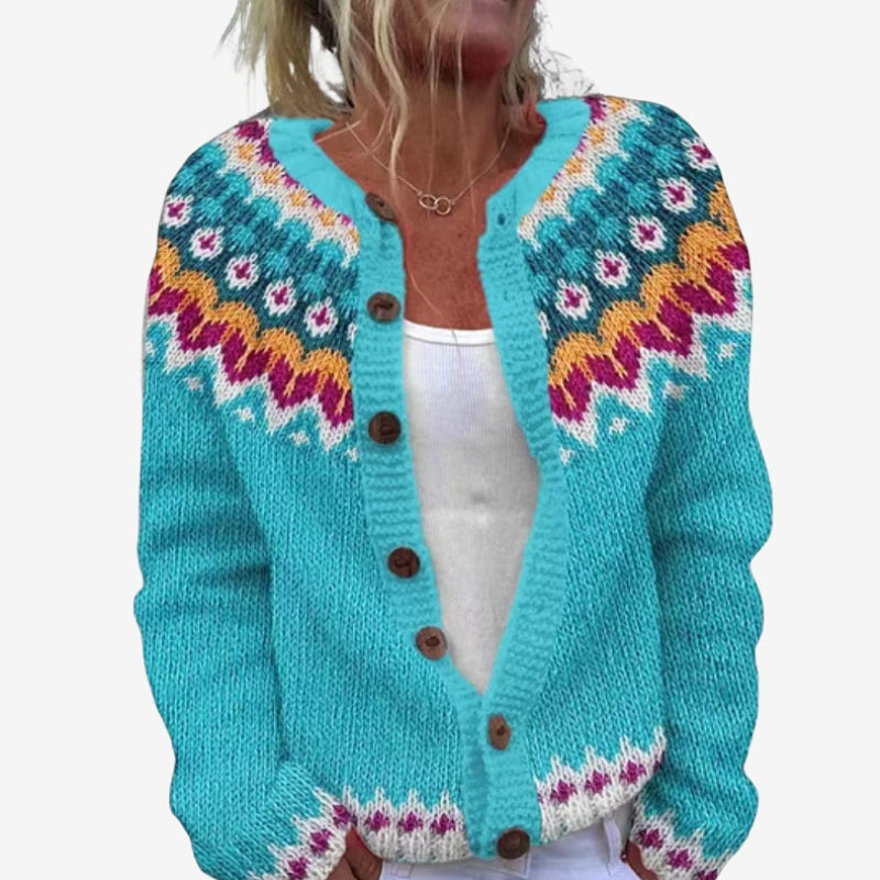 Aisling – Maglione stampato a manica lunga con scollo rotondo | Collo con bottoni per una vestibilità comoda | Classico per tutti i giorni | Taglie S–3XL | Blu, Verde, Blu scuro, Grigio