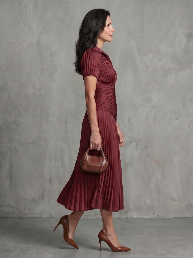 Theodora | Abito midi a righe con vita plissettata