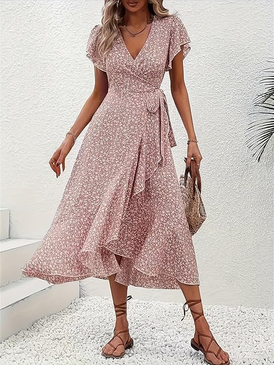 Marta | Vestido floral cruzado con escote en V