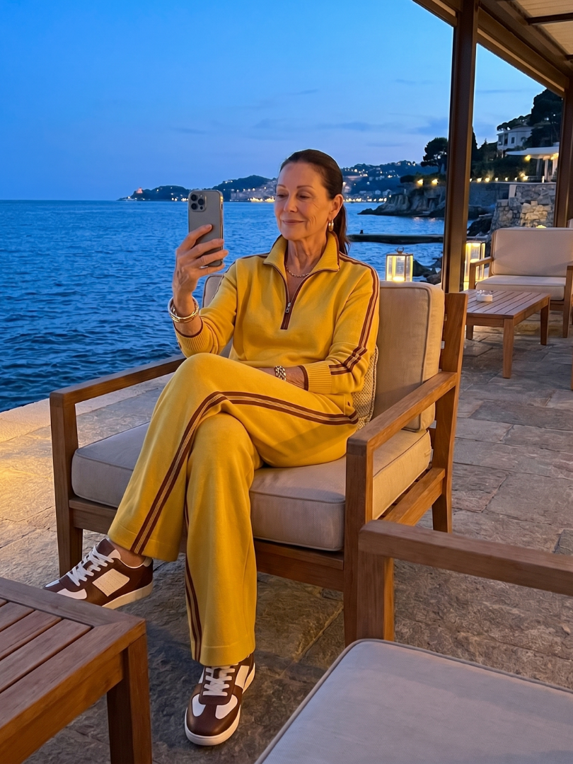 Lorenza | Set con Top a Maniche Lunghe con Zip e Pantaloni a Gamba Larga con Striscia Laterale