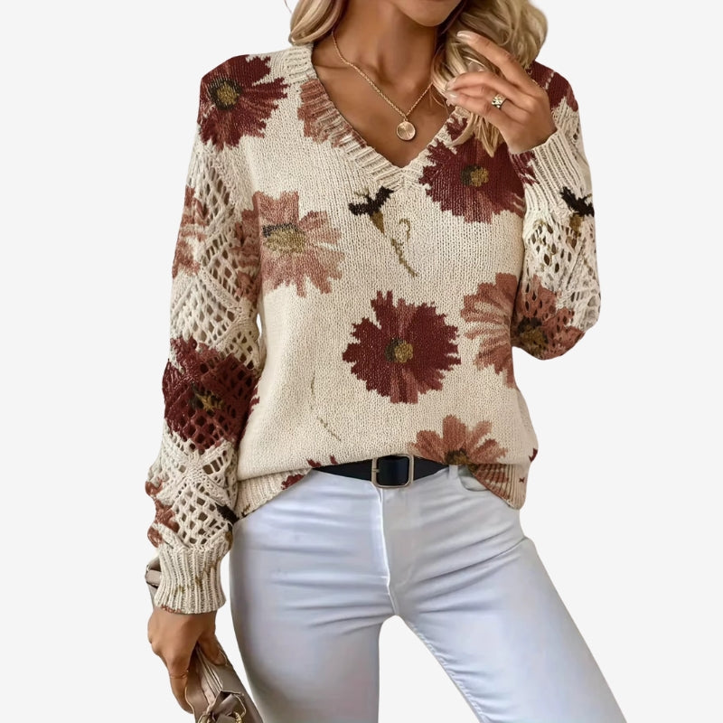 Ava - Maglione stampato a maniche lunghe con scollo a V